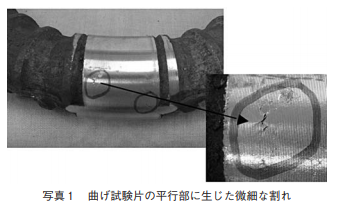 写真1 曲げ試験片の平行部に生じた微細な割れ